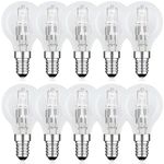 EASYIVY 10-Pack E14 Golf Ball Light Bulb 42W Dimmable, G45 SES Small Edison Screw Clear Round Halogen Bulb Warm White 2700K, E14 Classic Mini Globe Light Bulbs for Chandeliers, Ceiling Fans