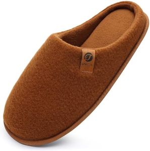 ONCAI Mens Scuff Slippers Cozy Memory Foam Knit Felt Warm House Shoes Slip On Indoor/Outdoor With Arch Surpport Khaki Size 12