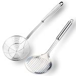 TENTA Kitchen Multi Kitchen Utensil Stainless Steel Cooking Skimmer Slotted Fish Turner Spatula Spoon Colander Drain Water Filter Spoon Ladle Spider Strainer Skimmer Ladle for Cooking &Frying (2pcs)