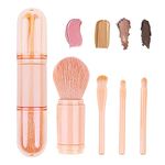 Small Makeup Brush Set Pink - 4 in 1 Portable Travel Lip Brush, Highlight Brush, Eyeshadow Brush, Foundation Blending Powder Brush Retractable Mini Facial Cosmetic Brush Set