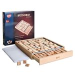 BOHS Wooden Sudoku Board Game with Drawer - with Book of 100 Sudoku Puzzles - Math Brain Teaser Desktop Toys