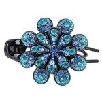 ZEMANIA 8 Petals Flower Rhinestone Hair Clip For Women and Girls | Crystal Fancy Hair Claw Back Clip | Elegant Thick Long Hair Bun Clip (9.5 cm x 7.5 cm)