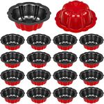 Ctosree 16 Pcs 4 Inches Fluted Mini Cake Pan Nonstick Fluted Cake Pan Carbon Steel Tube Pan Metal Tube Oven Baking Mold with Flower Shape for Cupcake (Red)