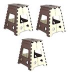 GOCART WITH G LOGO 18 Inches Super Strong Folding Step Stool for Adults and Kids, Kitchen Stepping Stools, Garden Step Stool Kitchen Stool (Brown,Beige) (Set of 3 PCS)