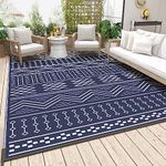 Outdoor Rug 8x10FT-Patio Rug Mat Reversible-Waterproof Outdoor Area Rug Fade Resistant RV Camping Mat Rug-Portable Boho Rugs for Deck Picnic Backyard Porch Beach Blue & White Outdoor Patio Decor