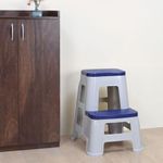 Nilkamal STL31 Strong and Durable Plastic Seating Stool for Home | Bedroom | Bathroom | Kitchen | Living Room | Office | Adult Stool with high Load Capacity (Silk Grey/Cobalt Blue)