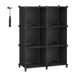 SONGMICS 6 Cube Storage Unit, Modular Plastic Cube Storage Organiser with Feet, Shoe Rack, Each Cube 33 x 37 x 33 cm, Living Room, Bedroom, Study, with Rubber Mallet, Black LPC206B01