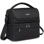 Insulated Lunch Bag, Vaschy 8L Dual Compartment Lunch Box Bag for Men Women Large Capacity Thermal Cooler Bag Water Resistant Lunch Tote Bag for Adult for Work Picnic School with Shoulder Strap(Black)