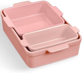 Best Choice Products Bakeware Set, Baking Dish Set, 3-Piece Nonstick, Toxin-Free, Ceramic Serving Dishes, Casserole, Bread Loaf, Square Pan, Space-Saving Nesting Design - Pink Champagne