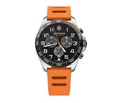 Victorinox Men’s Watch Fieldforce Sport Chrono Ø 42 mm, Swiss Made, Analogue Quartz, Water-Resistant up to 100 m, Rubber Strap, Black/Orange