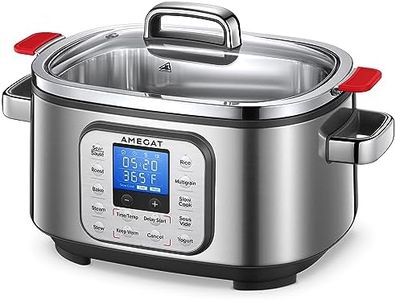 AMEGAT Slow Cooker 6 Quart, 10 in 1 Programmable Cooker, Rice Cooker, Sauté, Steamer & More, Stainless Steel Inner Pot, Steaming Rack & Glass Lid, Delay Start, Adjustable Temp & Time with LED Display