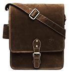 J. Wilson London 100% Pure Genuine Real Vintage Hunter Leather Handmade Mens Leather Flapover Everyday Crossover Shoulder Work iPad Messenger Bag (Vintage Brown)