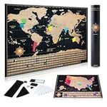 Scratch Off World Map Poster + Deluxe United States Map North America - Includes Complete Accessories Set & All Country Flags - Premium Wall Art Gift for Travelers