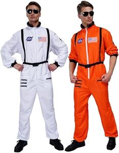 Maxim Party Supplies Mens Astronaut Costume Jumpsuit for Adults with Embroidered Patches and Pockets (X-Large, Orange)