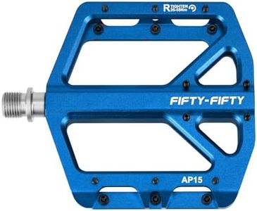FIFTY-FIFTY Mountain Bike Pedals, Non-Slip and Aluminum Alloy Bicycle Flat Pedals, 9/16" Sealed Bearing, Lightweight and Wide Platform for All Mountain, Enduro, Downhill, E-Bike, MTB (Blue)