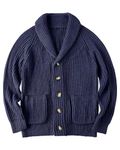 LVCBL Men's Shawl Collar Cardigan Sweaters Cable Knitted Aran Sweater with Buttons Dark Blue M