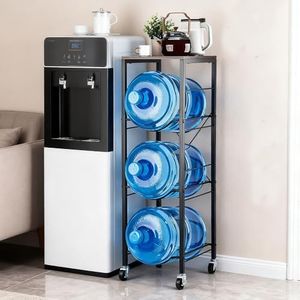 5 Gallon Water Jug Holder Water Bottle Organizer with Storage Shelves, 3-Tiers Reinforced X-Shape Design 5 Gallon Water Bottle Holder Water Jug Stand, Water Jug Rack for Kitchen Living Room Office