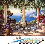 DIY Paint by Numbers for Adults Children, ABEUTY Seaside Garden Chair 16x20 inches Number Painting Art Therapy