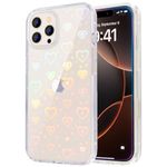 Sozeakoo for iPhone 16 Pro Max Case, Clear Cute Glitter Laser Holographic Heart Pattern for Women Girls, Anti-Yellow Hard PC Protective Cover Phone Case for Apple iPhone 16 ProMax, Rainbow Heart