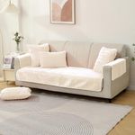 HOKIPO Premium Plush Anti Slip 3 Seater Sofa Mat with 2 Armrest Cover, White (AR-5035-WHT + AR-5151-WHT*2)