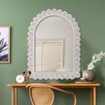 Creative Co-Op Arched Raised Scallop Pattern Wood Wall Mirror, White