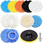 Glarks 12Pcs 5 Inch Car Buffing Polishing Pads Assortment Kit with Hook and Loop Backing Pad, Woolen Sponge Foam Polish Pads Wax Buffer Polisher for Drill Grinder (5 Inch)