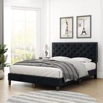 Lemon Tree Furniture Upholstered Platform Low Profile Queen Size Bed Without Mattress for Bedroom|Double Bed|Queen Size Bed Furniture (Black, Engineered Wood)