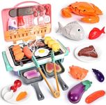 IEEILULU 27 Pcs Barbecue Set, Kitchen Toys for Kids, Outdoor BBQ Playset, Role Playing Plates Set, Creative Gifts for Kids Ages 3 Years Old (Pink)