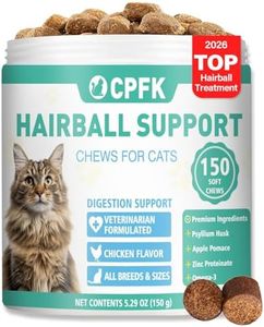 CPFK Hairball Remedy Treats for Cats, 150 Soft Chews Furball Control & Relief Treatment for Indoor Cats, Supports Skin & Coat Health Helps Eliminate & Prevent Hairballs Chicken Flavor