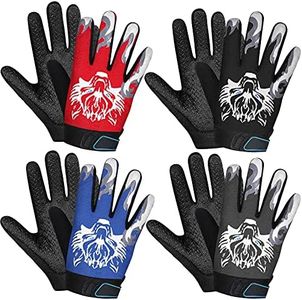 4 Pairs Kids Cycling Gloves Boys Girls Youth Full Finger Bike Gloves Children Mountain Bicycle Gloves Warm Child Sport Gloves Non Slip Toddler Fishing Gloves for Outdoor Sport Riding Climbing Football