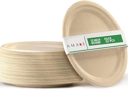 Amaze Compostable Jumbo Paper Plates - 12" Round | Eco-Conscious Disposable Bagasse-Sugarcane Fiber Made Plates | Microwave & Refrigerator Safe | Heavy Duty Plates for Dinnerware - Pack of 50