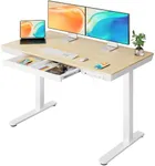 ErGear Standing Desk with Drawer, 48x24 inch One Piece Top Height Adjustable Desk, Electric Standing Desk with Charging Ports, Sit Stand Up Desk for Home Office(Natural Wood Top)