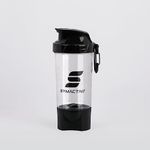 Amazon Brand - Symactive Leakproof Unbreakable Gym Protein Shaker Bottle with Rounded Bottom, Blender Ball & Hook, BPA-Free (Color: Black/Transparent, 600 ml),Glass