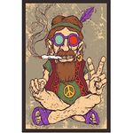 Mad Masters Indian Yogi Baba Hippi Smoking Cigerette Joint Framed Photo, Wall Hanging Home Decor Painting for Living Room & Bedroom Decoration (18 x 12 Inch,Paper)