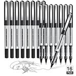 AKARUED Rollerball Pens 16 Pack Black Gel Pens, 0.5mm Liquid Ink Quick-Drying Ballpoint Pens Writing Pens for Bullet Journal, Notebook. School & Office Supplies for Students Adults