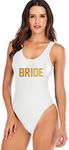 Elightvap Women's Bride to Be Squad One Piece Letter Print High Cut Monokini Bridesmaid Team Swimsuit, White 1-bride, X-Large
