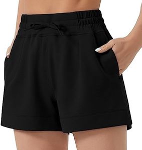 Dragon Fit Womens High Waisted Sweat Shorts Casual Cotton Workout Shorts Drawstring Running Shorts with 2 Pockets Black