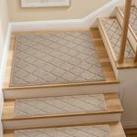 COSY HOMEER 76 x 76cm Stair Treads for Indoor Stairs, 100% Polyester Stair Runner Mat, Washable Self-Adhesive Stair Carpet Mat for Kids Elders Dogs with TPE Backing, 1pcs Beige