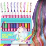 GirlZone Hair Chalks Set, 10-Piece, Easy to Apply and Remove, Temporary Multicolor Hair Color for Kids Dress Up Parties, Role Play, Gift-Ready Vibrant