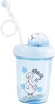 Elecart Cute Duck Spinning Cup with Straw &360 Rotating Bear on Top Lid, Sipper Cup for Toddlers, Water Bottle dor Students, Kids Gift for Girls-390ml (Blue)