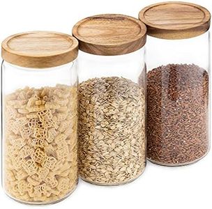 Navaris Set 3x Barattoli Vetro e Legno di Acacia - Contenitori Tondi 950 ml per Conservazione Alimenti - Barattolo in Vetro e Tappo Chiusura Ermetica