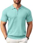 COOFANDY Men's Zipper Polo Shirts Short Sleeve Ribbed Knit Polo T Shirts Fashion Casual Golf Shirts Green