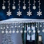 Christmas Snowflake Lights, 10.66ft 168 LED Icicle Lights Outdoor with 14 Drops, 8 Modes Waterproof Connectable Christmas Light for Eaves, Wedding, Garden, Yard, Indoor Outdoor Xmas Decor (White)