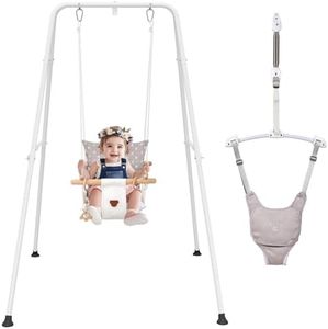 Baby Jumper with Toddler Swing, Baby Jumpers and Bouncers,Indoor Outdoor Toddler Swing Set (White)