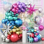 Metallic Balloon Arch Garland Kit, Disco Party Decorations with Chrome Rainbow Colorful Purple Teal Red Hot Pink Blue Balloons Disco Ball Balloons for 80s 90s Theme Birthday Anniversary Party Supplies