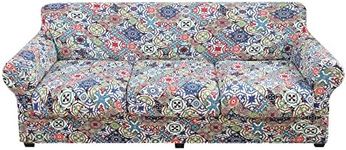 hyha Couch Cover, Sofa Covers, Floral Pattern, Stretch, Printed, 4 Pieces, Sofa Slipcovers, for 3 Separate Cushion Couch Sofa, Washable Furniture Protector for Dogs (Sofa, Patchwork Moroccan)