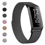 Mugust Metal Band Compatible with Fitbit Charge 4 Bands & Charge 3 Bands, Stainless Steel Mesh Loop Magnetic Replacement Strap for Fitbit Charge 4 & Charge 4 SE & Fitbit Charge 3 & Charge 3 SE (Large,Black)