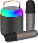 Tipao Portable Karaoke Machine for Kids, Modern Style, Black, 2 Microphones, LED Party Lights, Battery Powered