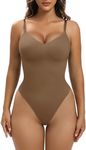 YIANNA Women Shapewear Tummy Control Bodysuit Seamless Sculpting Snatched Waist Body Suit Thong,YA5215-Brown-L/XL