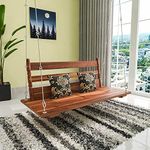 Custom Decor 3 Seater Swing Wooden Jhula Spar | 52 Inch | Home Indoor Wooden Jhula- Natural Teak Wood Finish